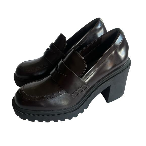 Aldo Brown Chunky Heel Loafers Womens Size 8.5 Block Platform Lug Sole Y2K 90s - Picture 5 of 10